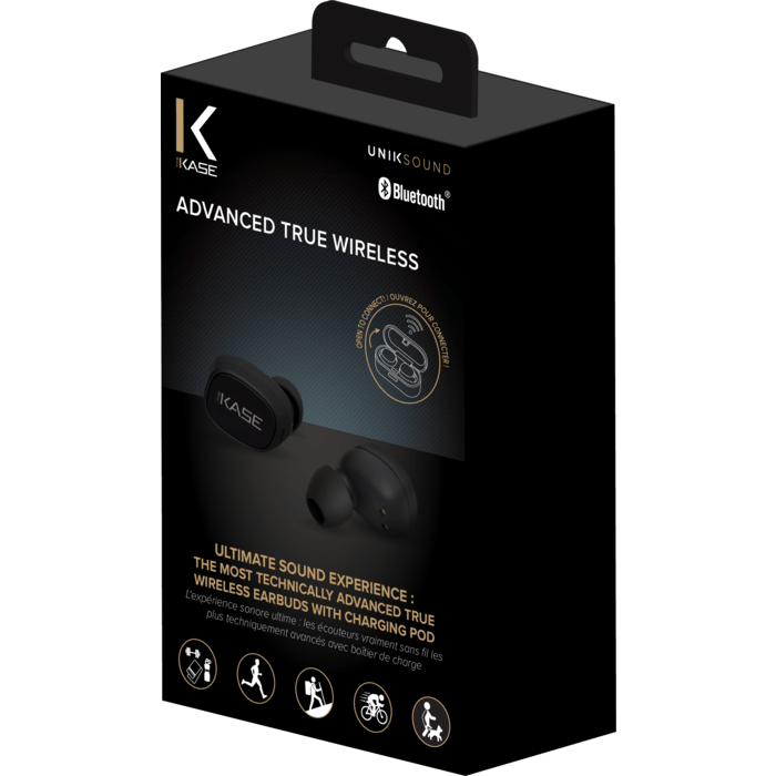 Ecouteurs intra-auriculaires Advanced True Wireless sans fil avec boîtier de charge, Noir