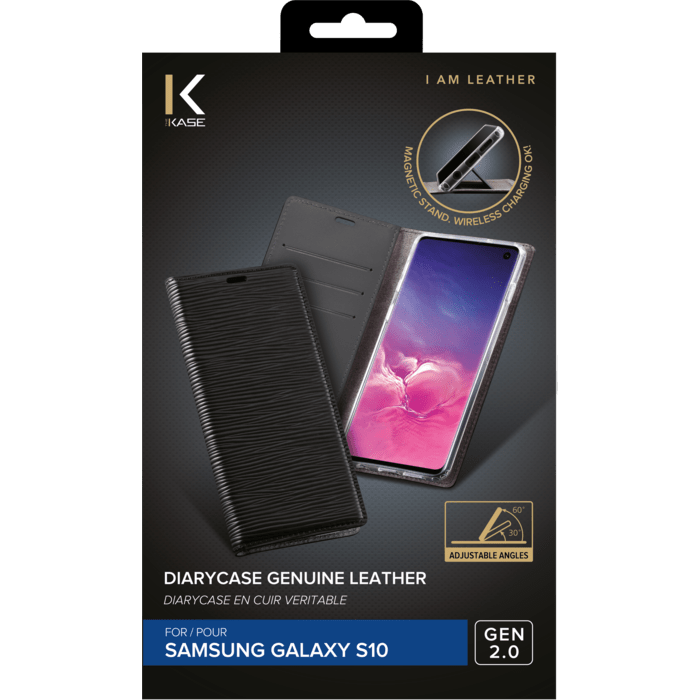 Diarycase 2.0 Coque clapet en cuir véritable avec support aimanté pour Samsung Galaxy S10, Minuit Noir