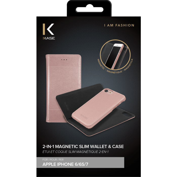 &Eacute;tui et Coque slim magn&eacute;tique 2-en-1 pour Apple iPhone 6/6s/7/8/SE 2020, Or Rose