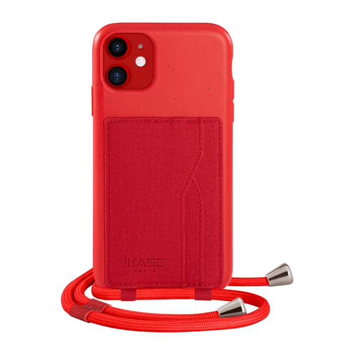 Coque antibact&eacute;rienne Vegan bio en bandouli&egrave;re pour Apple iPhone 11, Rouge &eacute;carlate