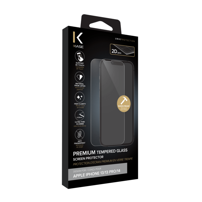 Protecteur d'&eacute;cran en verre tremp&eacute; de qualit&eacute; sup&eacute;rieure pour Apple iPhone 13/ 13 Pro/ 14, transparent