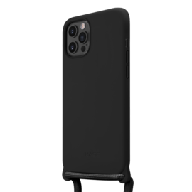 Coque en gel de silicone doux en bandoulière pour Apple iPhone 12 Pro Max, Noir satin