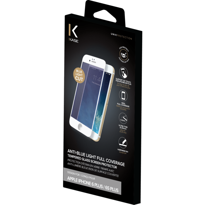Screen Protector vetro temperato con la luce anti-blu (100% della superficie coperta) per iPhone 6 Plus / 6s più bianco