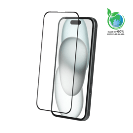 Protection d’écran antibactérienne en verre trempé ultra-résistant à bords incurvés (60% verre trempé recyclé) pour Apple iPhone 16, Noir