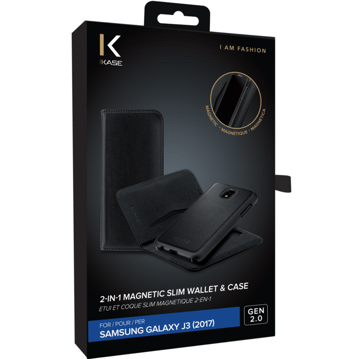 Étui et Coque slim magnétique 2-en-1GEN 2.0 pour Samsung Galaxy Galaxy J3 (2017), Noir (v. EU/Asie - J330FDS & J330GDS)
