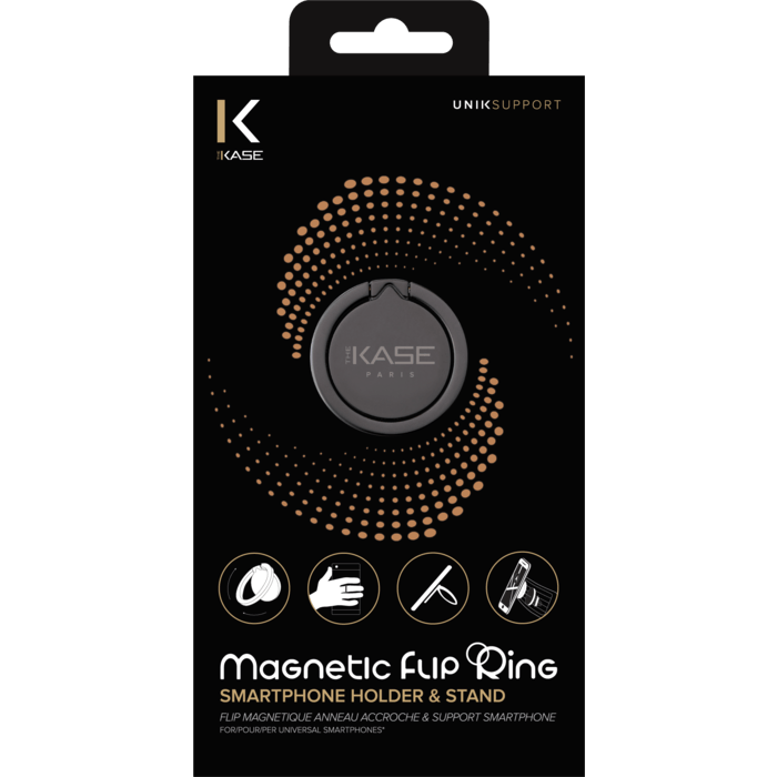 Flip magnétique anneau accroche & support smartphone, Noir