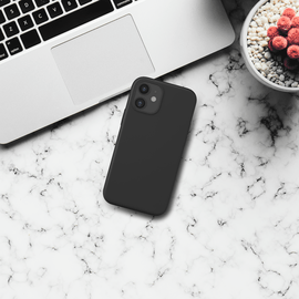 (O) Coque antichoc en gel de silicone doux pour Apple iPhone 12 mini, Noir satin