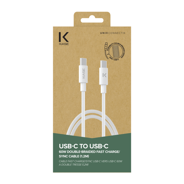 C&acirc;ble FAST CHARGE/SYNC USB-C vers USB-C 60 W &agrave; double tresse (1.2M), Blanc
