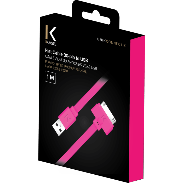 Cable plat 30 broches vers USB (1m) pour Apple, Rose Bonbon