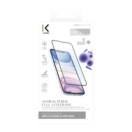 Protection d&rsquo;&eacute;cran antibact&eacute;rienne en verre tremp&eacute; ultra-r&eacute;sistant (100% de surface couverte) pour Apple iPhone 12 Pro Max, Noir
