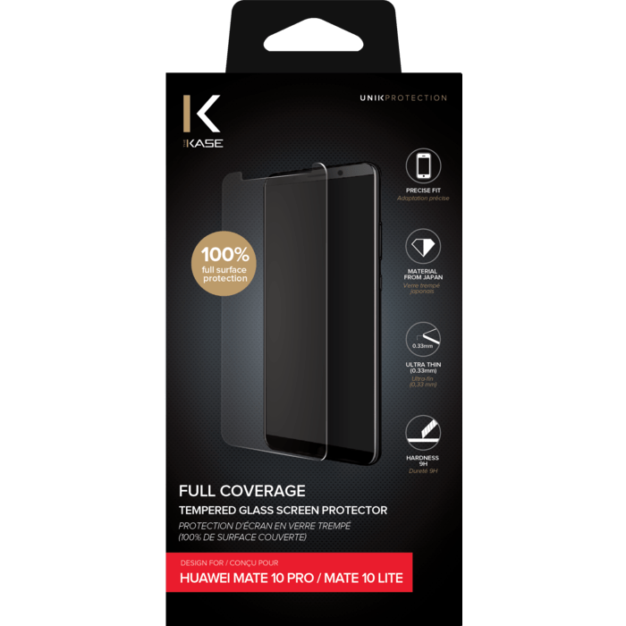 Protection d'&eacute;cran en verre tremp&eacute; (100% de surface couverte) pour Huawei Mate 10 Pro/ Mate 10 Lite, Transparent