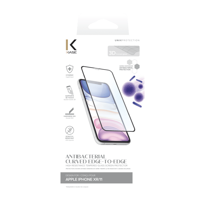 Antibacterial Curved Edge To Edge High Resistance Tempered Glass Screen Protector For Apple Iphone Xr 11 Black The Kase