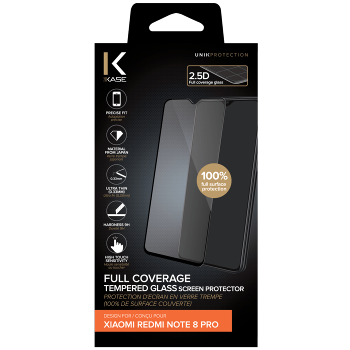 Protection d'écran en verre trempé (100% de surface couverte) pour Xiaomi Redmi 8 Pro, Noir