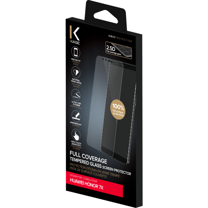 Protection d'écran en verre trempé (100% d surface couverte) pour Huawei Honor 7X, Transparent