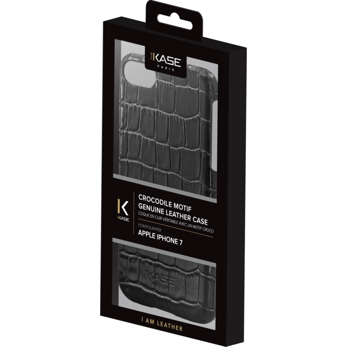 Coque en Cuir V&eacute;ritable avec un motif en Crocodile pour Apple iPhone 7, Noir