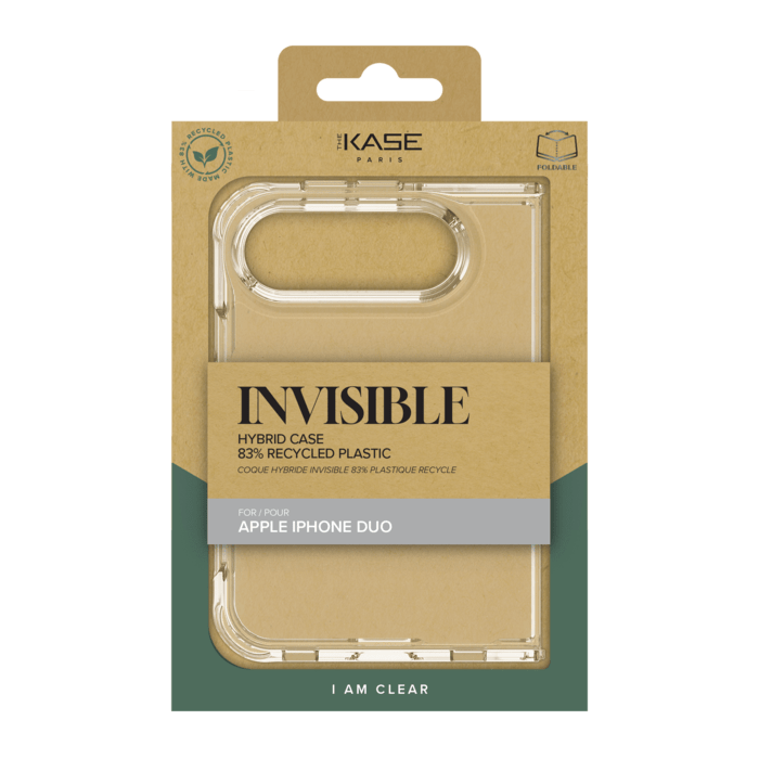 Coque hybride invisible fabriqu&eacute;e &agrave; 83 % de plastique recycl&eacute; pour Apple iPhone Duo, transparente
