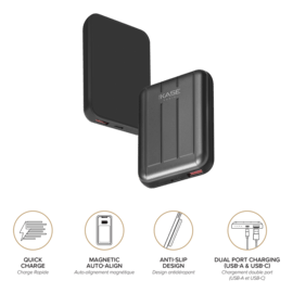 Batterie externe PowerHouse 5 000mAh chargeur sans fil magnétique (18.5Wh) , Gris Sidéral