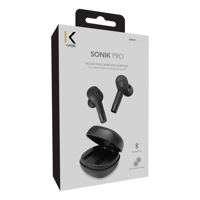 &Eacute;couteurs sans fil Sonik Pro intra-auriculaires avec bo&icirc;tier de chargement, Noir onyx