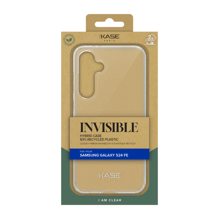 Coque hybride invisible fabriqu&eacute;e &agrave; 83 % de plastique recycl&eacute; pour Samsung Galaxy S24 FE 5G, Transparente
