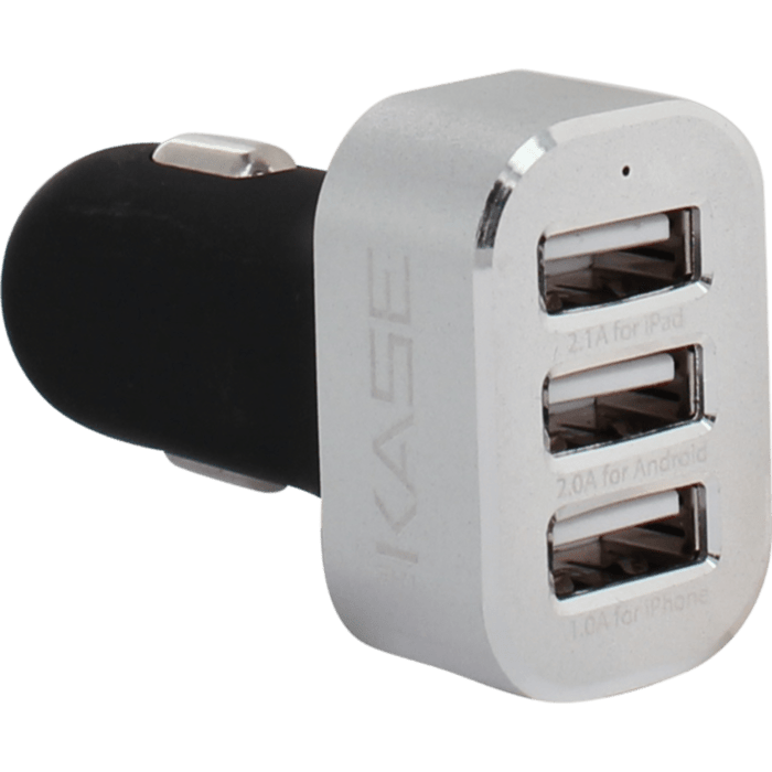 5.1A Chargeur allume-cigare triple USB pour Smartphones et Tablettes, Argent