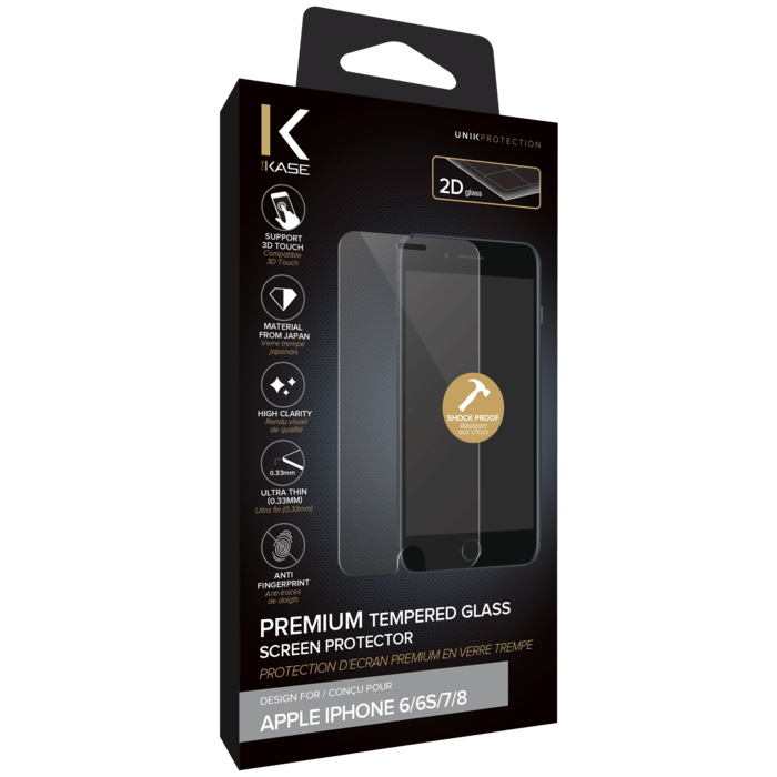 Protection d'&eacute;cran premium en verre tremp&eacute; pour Apple iPhone 6/6s/7/8, Transparent