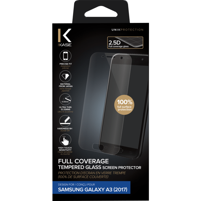 Protection d'&eacute;cran en verre tremp&eacute; (100% de surface couverte) pour Samsung Galaxy A3 (2017), Transparent