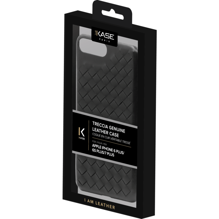 Coque en cuir véritable Treccia pour Apple iPhone 6 Plus/6s Plus/7 Plus/8 Plus, Noir Satin