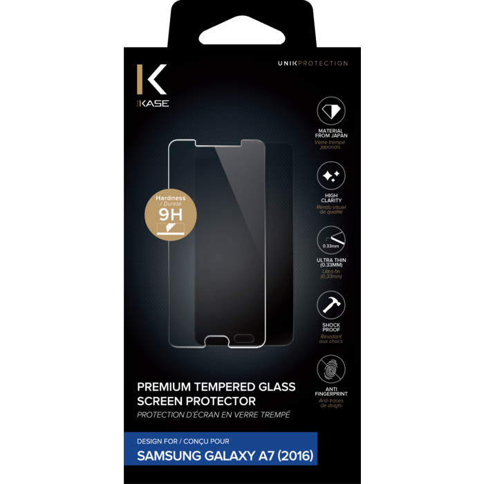 Protection d'&eacute;cran premium en verre tremp&eacute; pour Samsung Galaxy A7(2016), Transparent