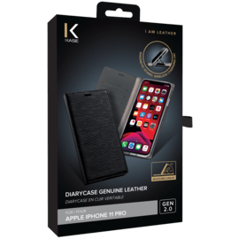 Diarycase 2.0  Coque clapet en cuir v&eacute;ritable avec support aimant&eacute; pour Apple iPhone 11 Pro, Noir Minuit