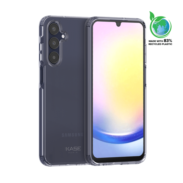 Coque hybride invisible fabriquée à 83 % de plastique recyclé pour Samsung Galaxy A25 5G, transparente