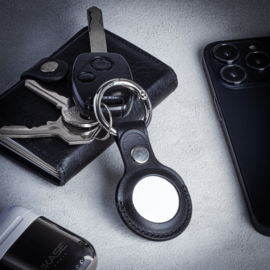 Artisanal Genuine Leather Holder Keychain for Apple AirTag, Midnight Black