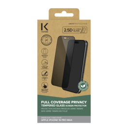Protection d'&eacute;cran Priv&eacute;e en verre tremp&eacute; (60% verre tremp&eacute; recycl&eacute;) pour Apple iPhone 16 Pro Max, Noir