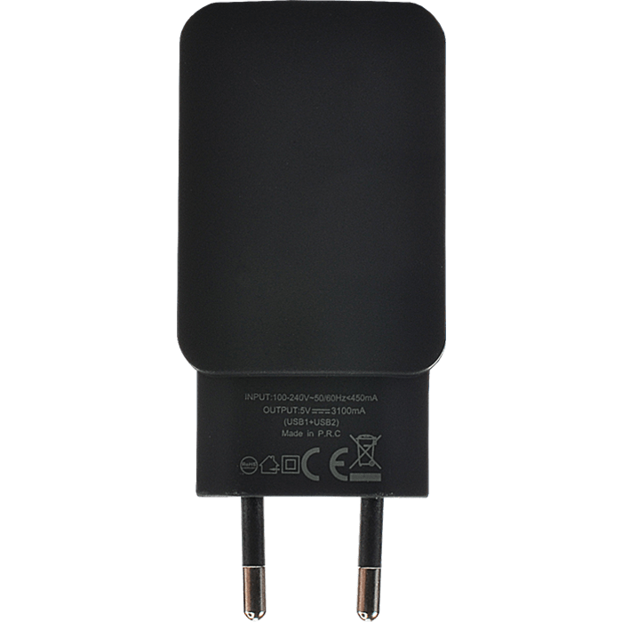 Chargeur Universel Double USB (EU) 3.1A, Noir de Jais