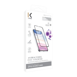Protection d’écran antibactérienne en verre trempé ultra-résistant (100% de surface couverte) pour Apple iPhone 13 mini, Noir