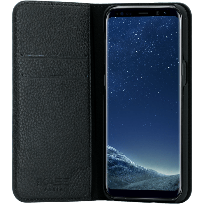 &Eacute;tui portefeuille en cuir v&eacute;ritable pour Samsung Galaxy S8, cuir Shrunken Noir
