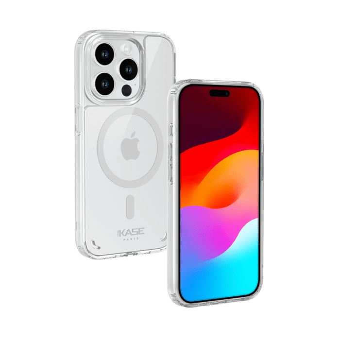 Coque antibact&eacute;rienne antichoc magn&eacute;tique invisible pour Apple iPhone 15 Pro, Transparente