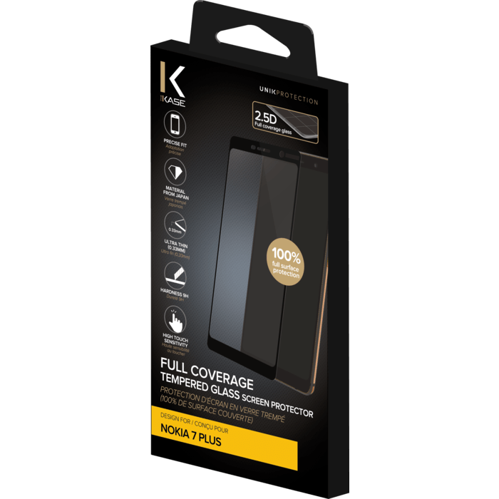 Protection d'&eacute;cran en verre tremp&eacute; (100% d surface couverte) pour Nokia 7 Plus, Noir