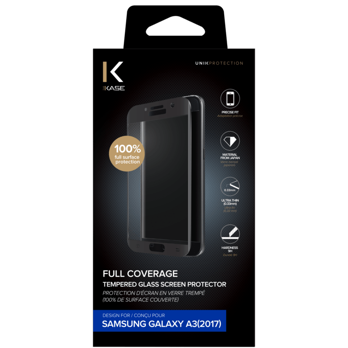 Protection d'écran en verre trempé (100% de surface couverte) pour Samsung Galaxy A3 (2017), Noir