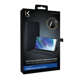 Coque clapet folio avec fente pour cartes & support pour Samsung Galaxy S21 FE 5G, Noir