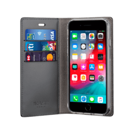 Diarycase 2.0 Coque clapet en cuir véritable avec support aimanté pour Apple iPhone 6/6s/7/8/SE 2020/SE 2022, Minuit noir