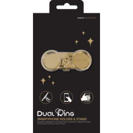 Double Anneaux Accroche & Support Smartphone, Barre M&eacute;tallique Dor&eacute;e