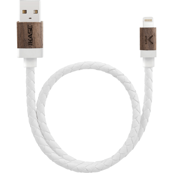 C&acirc;ble Lightning certifi&eacute; MFi Apple Charge/Sync (0.3M) Cuir veritable Bois de Noyer Blanc