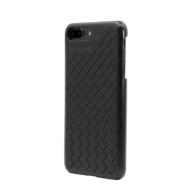 Coque en cuir v&eacute;ritable Treccia pour Apple iPhone 6 Plus/6s Plus/7 Plus/8 Plus, Noir Satin