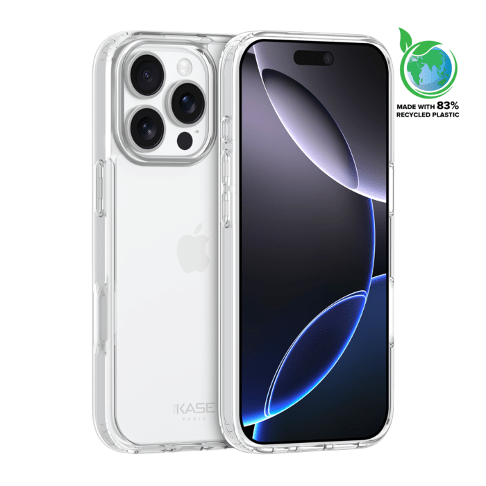 Coque hybride invisible fabriqu&eacute;e &agrave; 83 % de plastique recycl&eacute; pour Apple iPhone 16  Pro Max, transparente