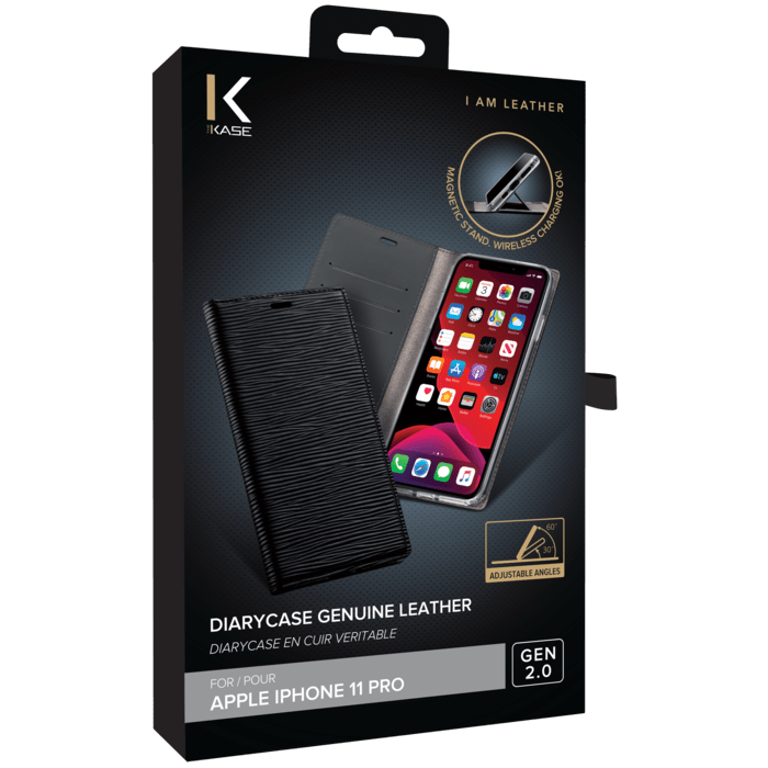 Diarycase 2.0  Coque clapet en cuir v&eacute;ritable avec support aimant&eacute; pour Apple iPhone 11 Pro, Noir Minuit