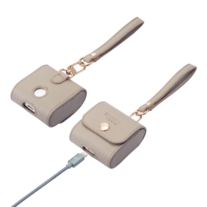 Coque Apple Airpods en cuir v&eacute;ritable fabriqu&eacute;e &agrave; la main avec sangle, Beige