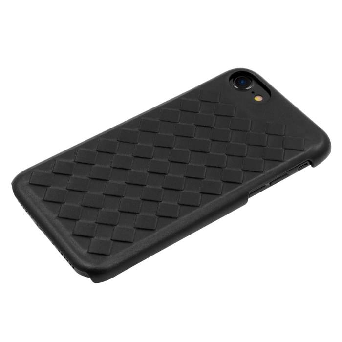 Coque en cuir v&eacute;ritable Treccia pour Apple iPhone 6/6s/7/8/SE 2020, Noir Satin