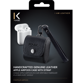Handcrafted Genuine Leather Apple AirPods Case with Strap, Black
