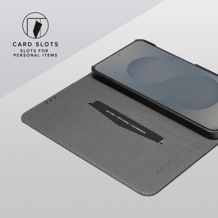 Coque clapet folio avec fente pour cartes & support pour Samsung Galaxy S25 5G, Noir