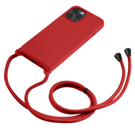 Coque en gel de silicone doux en bandouli&egrave;re pour Apple iPhone 12 Pro Max, Rouge Ardent